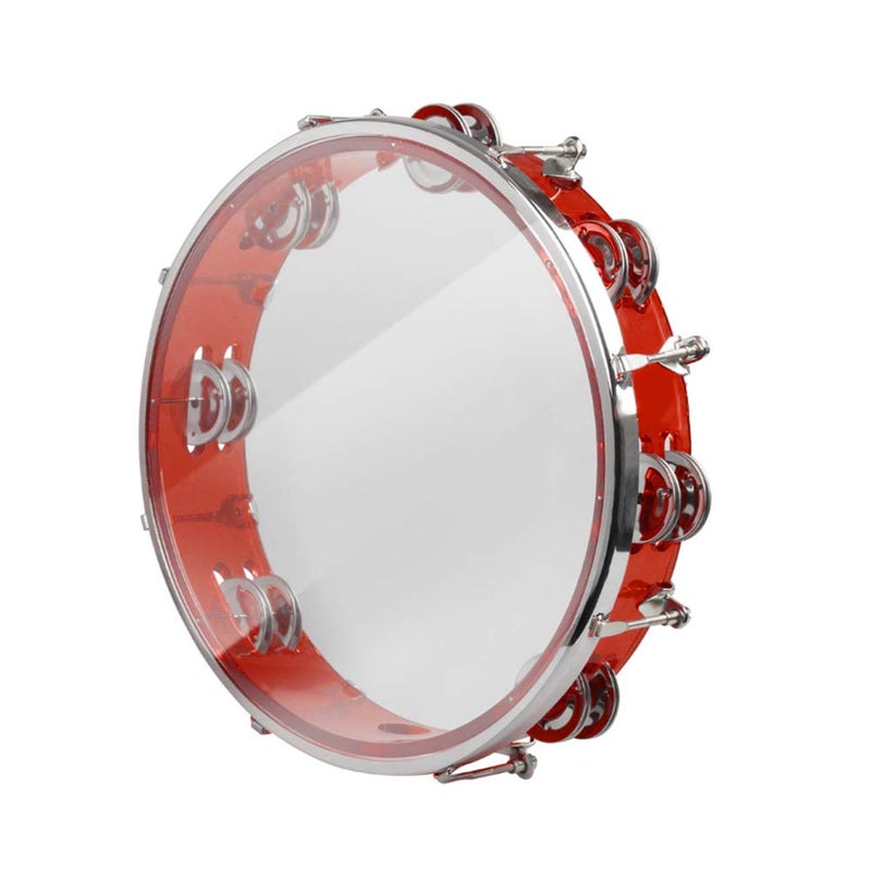 ENNBOM Tambourine Adjustable Tone Hand Drum Double Row Metal Jingles Hand Bell Performance Level Handheld Percussion (Red) - Image 1
